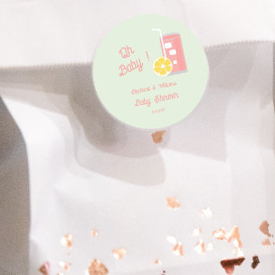 Pegatina Redonda Lemonade Rosa Moderno Oh Fiesta Baby Shower