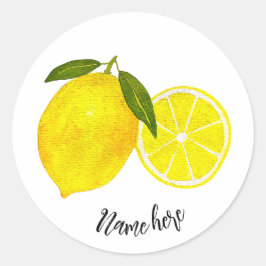 Pegatina Redonda Lemones amarillos de acuarela personalizada