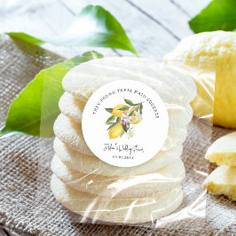 Pegatina Redonda Lemones y flores Boda o ducha nupcial