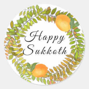 Pegatina Redonda Lemones y hojas de sukkot