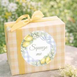 Pegatina Redonda Lemons blue gingham boy squeeze me party favor