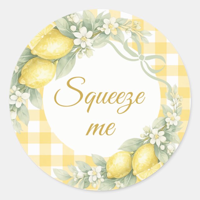 Pegatina Redonda Lemons gingham squeeze me party favor (Anverso)