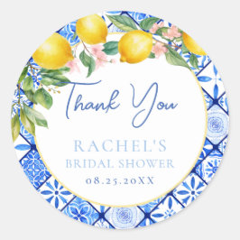 Pegatina Redonda Lemons Italiano Blue Tiles Bridal Shower
