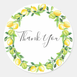 Pegatina Redonda Lemons Wreath Boda Bridal Shower