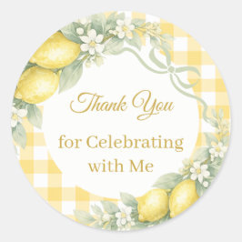 Pegatina Redonda Lemons yellow gingham Thank You party