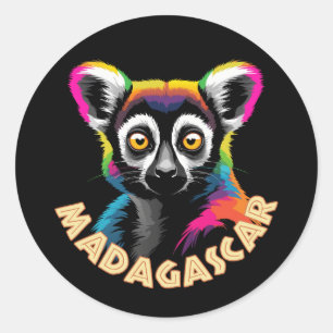 Pegatina Redonda Lemur De Madagascar