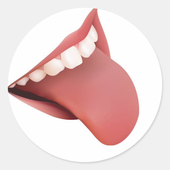PEGATINA REDONDA LENGUA ROJA BLANCA DIENTES (Anverso)