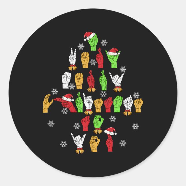 Pegatina Redonda Lenguaje Asl American Rótulo (Anverso)