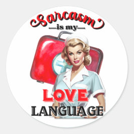 Pegatina Redonda Lenguaje de amor para enfermera pequeña Pinup_