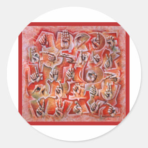 Pegatina Redonda Lenguaje de signos Alphabet2