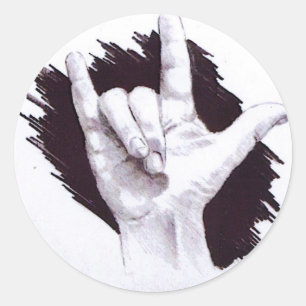 PEGATINA REDONDA LENGUAJE DE SIGNOS AMERICANO TE AMO