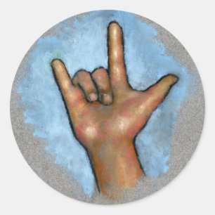 Pegatina Redonda Lenguaje Rótulo: Te Amo: Mano En Pastel