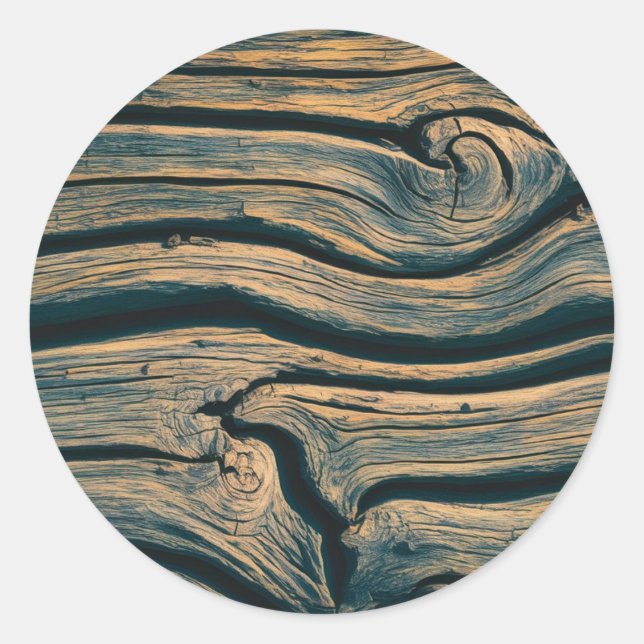 Pegatina Redonda Leños de árbol de madera de moda (Anverso)