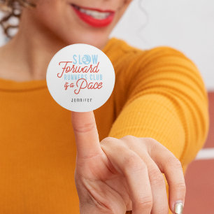 Pegatina Redonda Lento corredores Club Funny Cita Azul Naranja Text