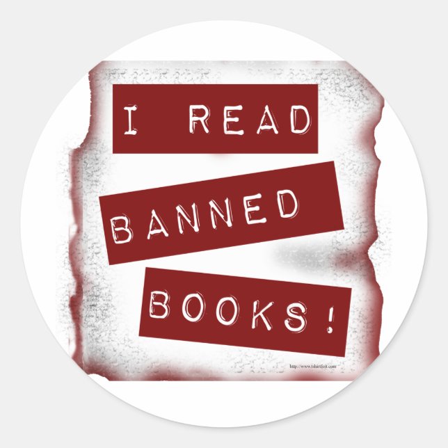 Pegatina Redonda Leo libros prohibidos y el eslogan del librogusano (Anverso)