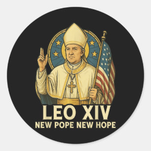 Pegatina Redonda Leo Xiv Nuevo Papa Nueva bandera de esperanza Retr
