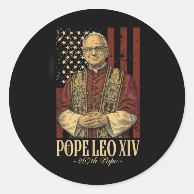 Pegatina Redonda Leo Y Estados Unidos El Papa Leo Xiv (Anverso)
