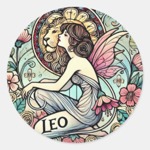 Pegatina Redonda Leo Zodiac Fairy Astrología Rótulo Fe