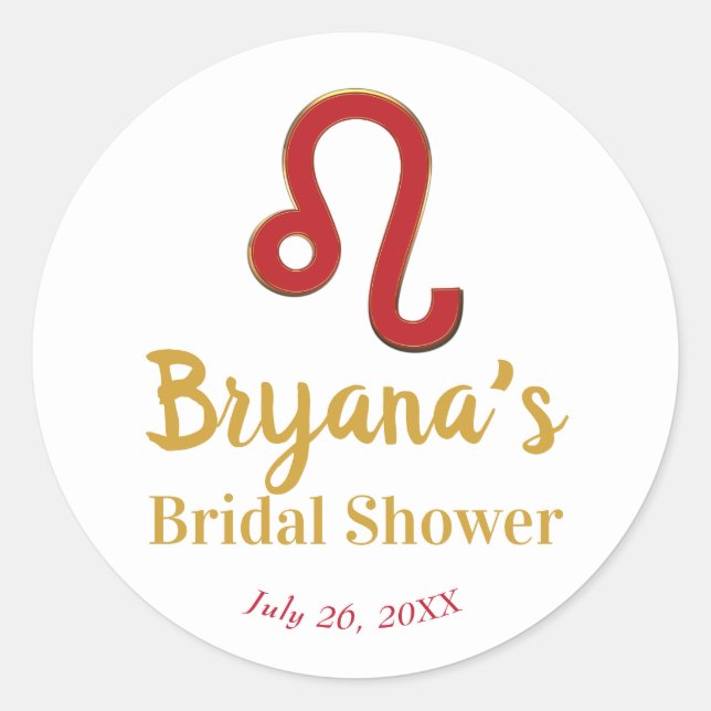 Pegatina Redonda LEO Zodiac Julio Astrología Ducha de novia (Anverso)