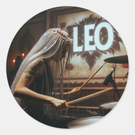 Pegatina Redonda Leo Zodiac Musician Drums
