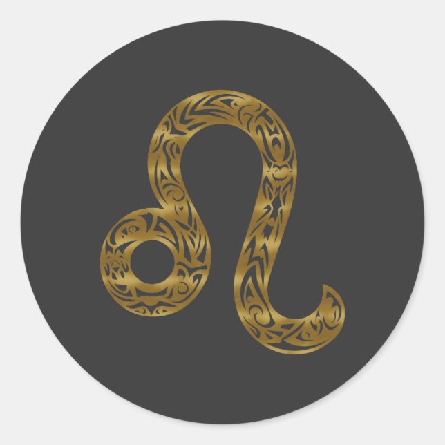 Pegatina Redonda Leo Zodiac - Oro tribal (Anverso)