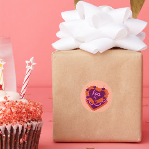 Pegatina Redonda Leo Zodiac Pastel Heart Birthday Cake