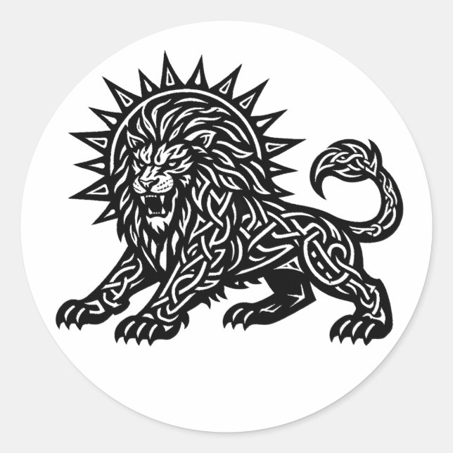 Pegatina Redonda Leo Zodíaco Sol‑Melena León | BurnsInHell (Anverso)