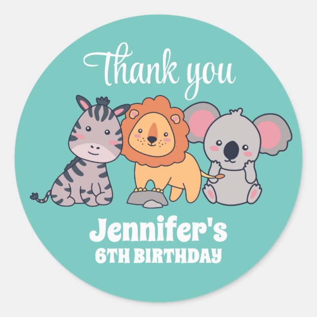 Pegatina Redonda León animal de Safari Zebra Koala Niños Fiesta de  (Anverso)