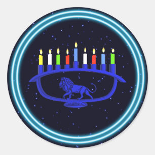 Pegatina Redonda León azul Menorah