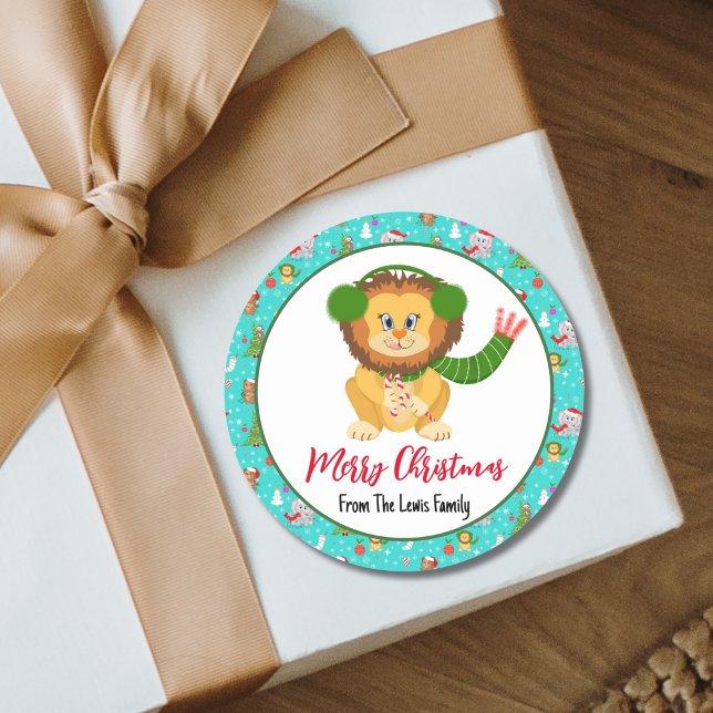 Pegatina Redonda León bebé lindo con zoo merry cobalto Verde azulad (Subido por el creador)