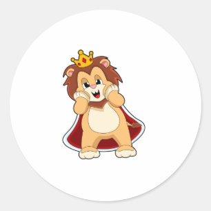 Pegatina Redonda León como Rey con Corona. PNG