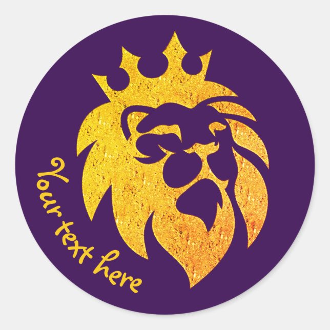 Pegatina Redonda León con corona - Estilo de oro 1 (Anverso)