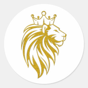 Pegatina Redonda León con corona - Estilo de oro 2