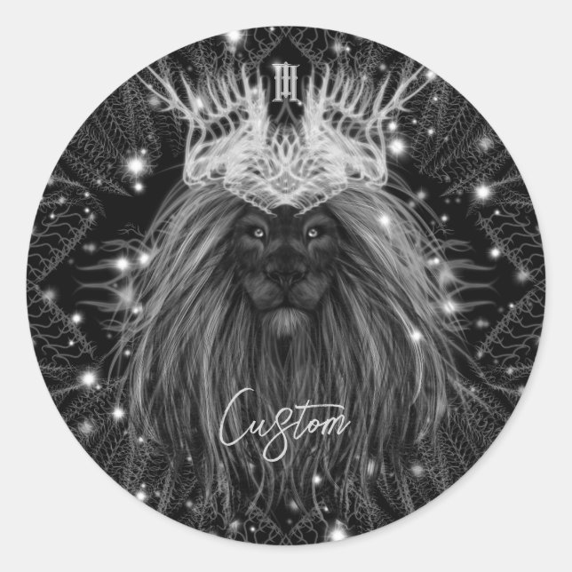 Pegatina Redonda León con luz estelar y monograma de la corona (Anverso)