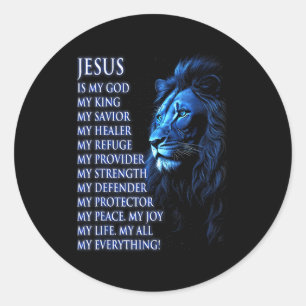 Pegatina Redonda León Cristiano Jesús Es Mi Rey, Dios, Señor, Y Sa