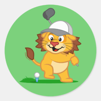 Pegatina Redonda León de Golf