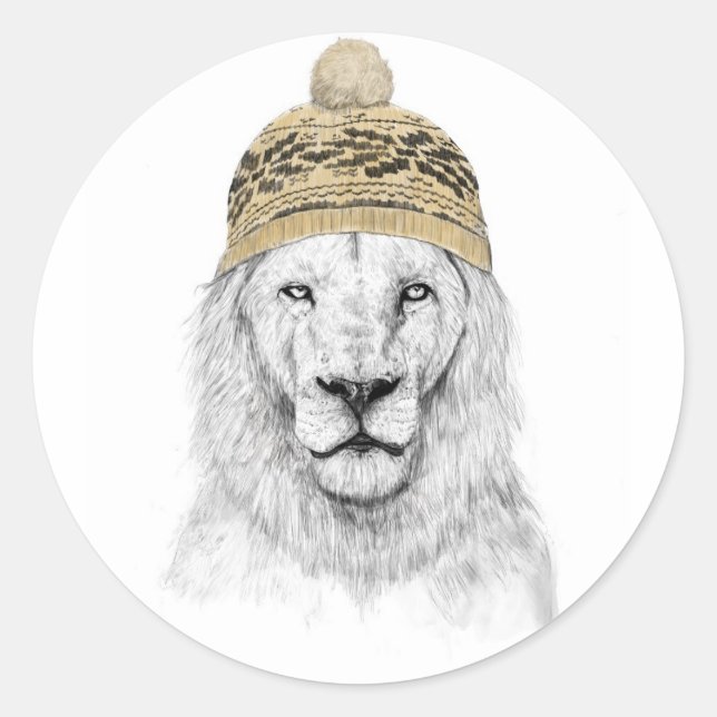 Pegatina Redonda León de invierno (Anverso)