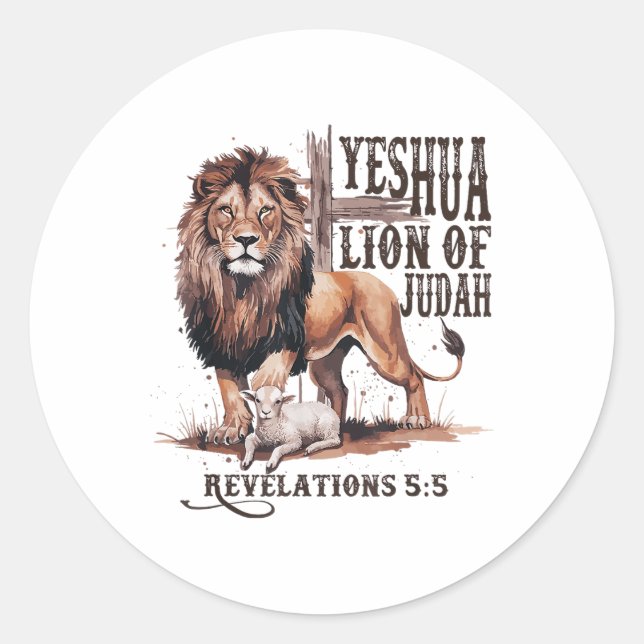 Pegatina Redonda León De Judá Yeshua Jesús Biblia Christi Religioso (Anverso)