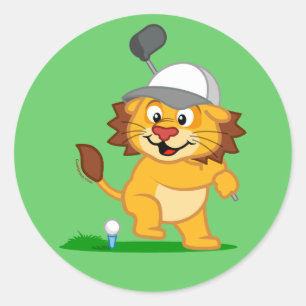 Pegatina Redonda León del golf
