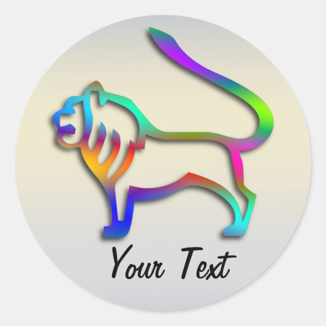 Pegatina Redonda León León Estrella Zodiac Signo Arcoiris Color (Anverso)