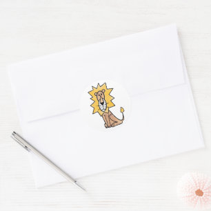 Pegatina Redonda león lindo dibujos animados niños retro safari sel