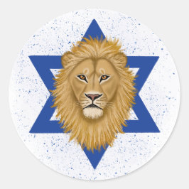 Pegatina Redonda León moderno de Judá. Estrella De David