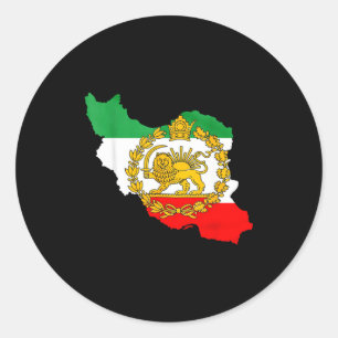 Pegatina Redonda león persa, mapa de irán, bandera iraní, león &