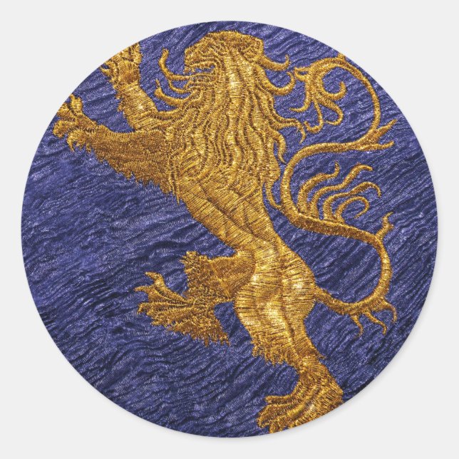 Pegatina Redonda León Rampant - oro en azul (Anverso)