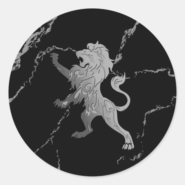 Pegatina Redonda León real plateado (Anverso)