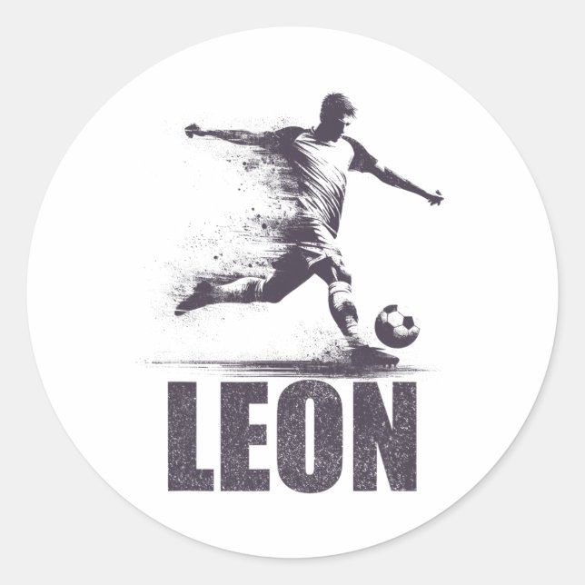 Pegatina Redonda Leon Soccer Boys Personalized First Name Leon  (Anverso)