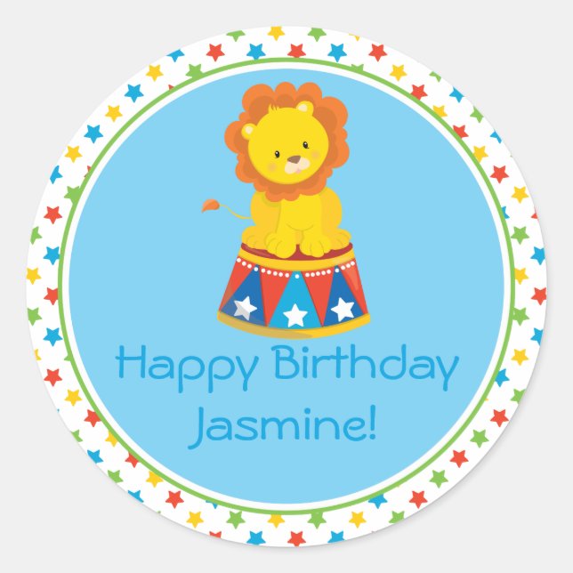 Pegatina Redonda León | Tema del circo | Personalizado (Anverso)