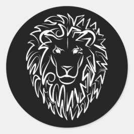 Pegatina Redonda León tribal blanco y negro