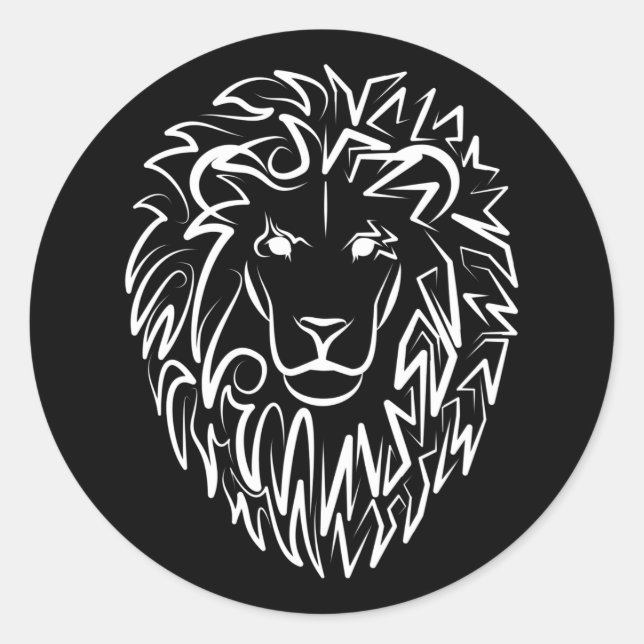 Pegatina Redonda León tribal blanco y negro (Anverso)