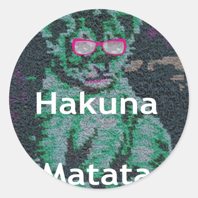 Pegatina Redonda León verde con gafas rosas "Hakuna Matata" Arte (Anverso)